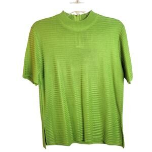 NWT VTG Rochelle Lime Green Zip Back Mock Neck Short Sleeve Top Women's Size XS